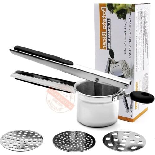 New Stainless Steel Potato Ricer Rammer Set with 3 Discs Fruit Vegetable Masher Juicer Squeezer Food Press Machine Kitchen Tools