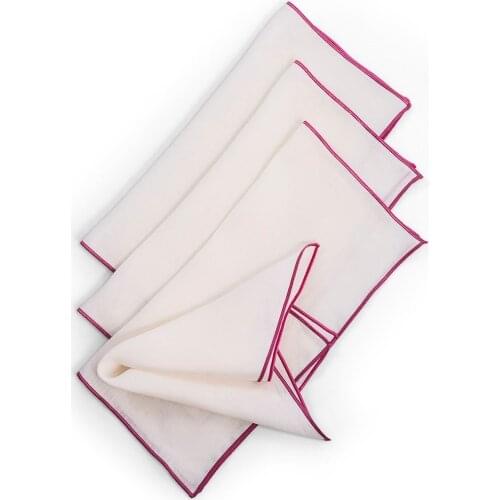 Pink Picot Detailed White Linen Quartet Napkin Set, 45*45 cm, Living Room, Dining Room, Table Napkin, garden Table