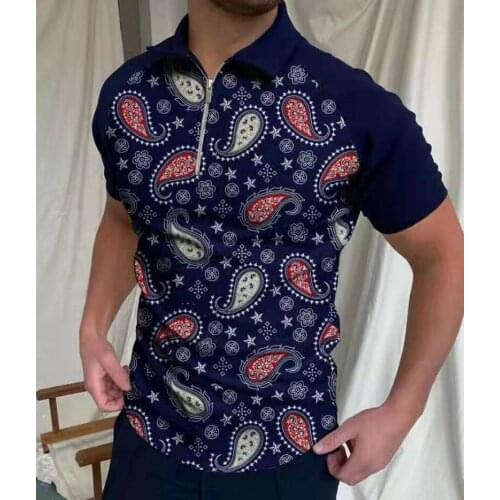 2021 Summer Fashion Printing Men Polo Shirts Harajuku Mens' Streetwear Casual Turn-down Collar Zipper Loose Short Sleeve Tops