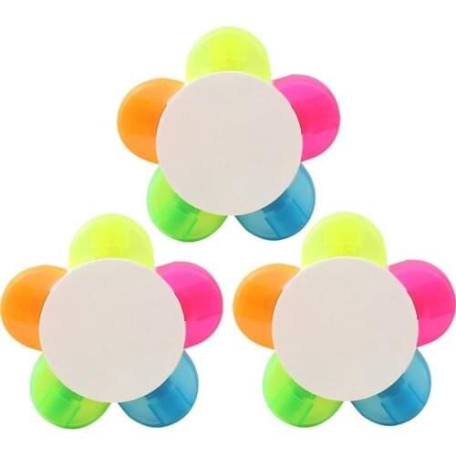 3pcs Highlighter Pen Fluorescent Pen Marker Pen Highlighters Five-color Cute Sun Flower Petal Highlighter School Stationery