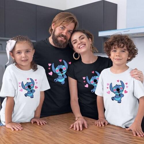 Family Look Outfits Lilo & Stitch Summer New Short Sleeve Disney Series Black White T-Shirts Fashion Dropship Four Seasons Trend