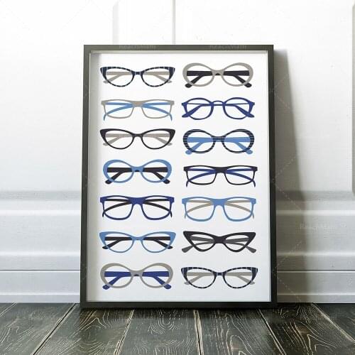 Blue wall art glasses printing, glasses wall art prints canvas posters and prints popular street art glasses canvas paintings on