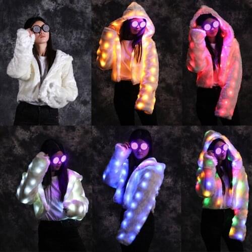 M69 Party wears white fur coat led light costumes colorful light rave luminous dress clothe dj glowing outfits performance show