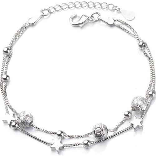 Trendy Star Ball Bracelet For Women Jewelry Fashion Double Layer Silver Plated Girls Bracelets Hand Accessories 2021 New Bijou