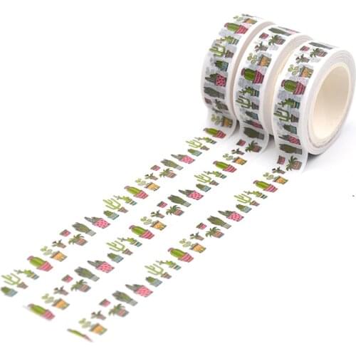 1Pc Cactus Washi Tape Green Plant Japanese Paper DIY Planner 10M Masking Tape Adhesive Tapes Sticker Decorative Stationery Tape