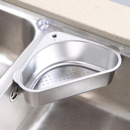1Pcs Triangular Sink Drain Rack Fruit Vegetable Drainer Sponge Rack Storage Basket Suction Cup Sink Strainer Shelf Kitchen Tools
