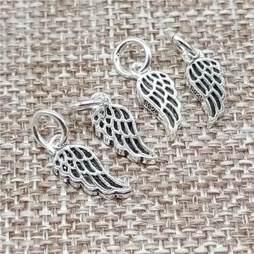 925 Sterling Silver Small Hollow Angel Wing Charms for Bracelet Necklace Earring