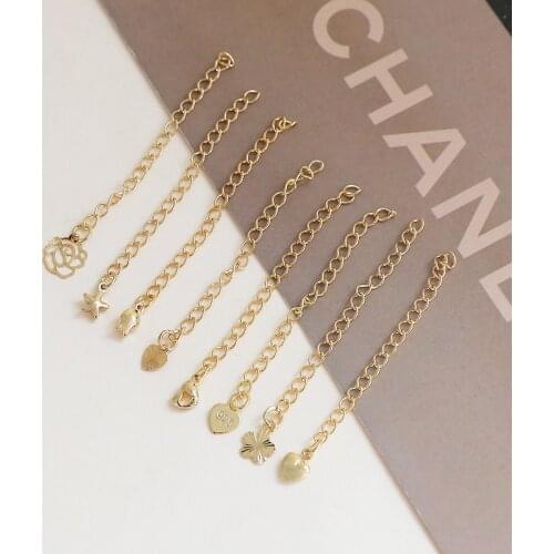 10pcs Copper-plated color-preserving flower love five-pointed star pendant tail chain diy jewelry necklace bracelet material