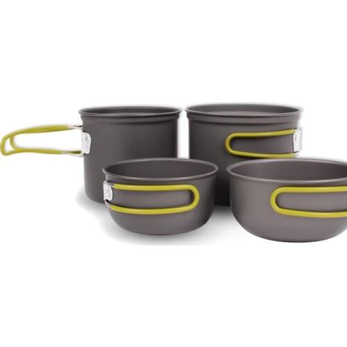 4pcs outdoor camping cooker pot stove rigid alumina portable non-stick thickening heat insulation set cooking cauldron utensils