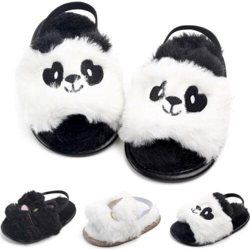 Baby Shoes Girls Cartoon Summer Fur Sandals Newborn First Walkers Shoes Enfant Black White Cotton Soft Sole Toddler Shoes Girl