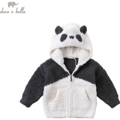 DB16363 dave bella winter baby boys fashion cartoon panda hooded pockets zipper coat children tops infant toddler outerwear