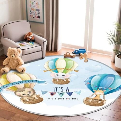 Children Flannel Carpet Hot Air Balloon Animal Pattern Children Comfortable Round Carpet Non-Slip Baby Carpet Baby Play Mat