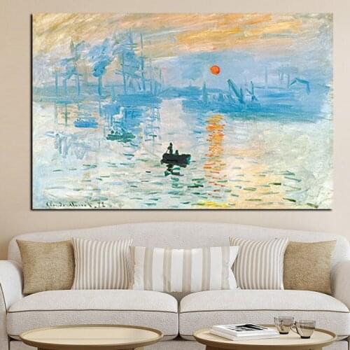 Claude Monet Impression Sunrise Famous Landscape Oil Painting on Canvas Art Poster Print Wall Picture for Living Room Cuadros