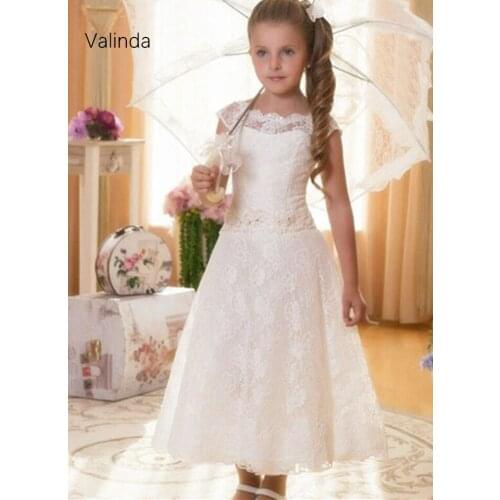 Ankle Length Ivory Lace Flower Girl Dresses for Wedding Birthday Party Kids Couture Clothing