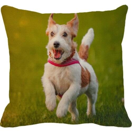 XUNYU Cute Jack Russell Terrier Pattern Linen Pillow Case Home Sofa Square Pillow Cover Dog Cushion Cover 45X45cm AC108