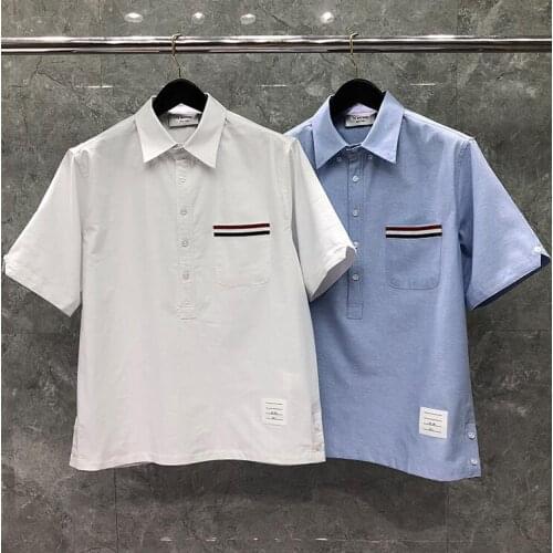 2021 Fashion Brand Shirts Men Slim Pocket Striped Pullover Casual Shirt Turn Down Collar Oxford Solid Mens Clothing