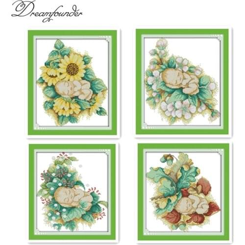 Four season baby cross stitch kit aida 14ct 11ct count printed canvas stitches embroidery DIY handmade needlework