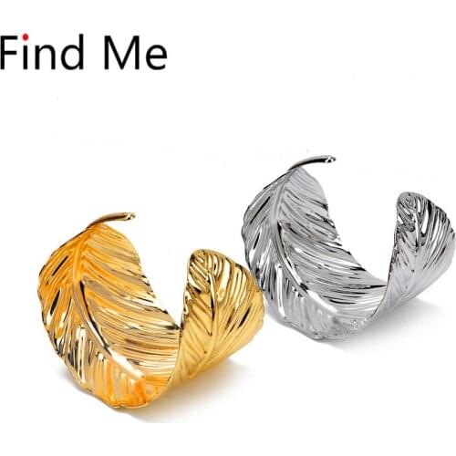 Find Me 2019 fashion Vintage leaf ethnic gold plating Cuff Bracelet boho leave geometric punk bracelets bangle for women Jewelry