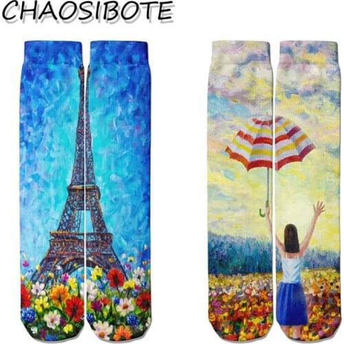 Fashion Couples Men Women Socks Art Oil Painting Skateboard Happy Socks Creative Cartoon Harajuku Hip Hop Streets Funny Socks
