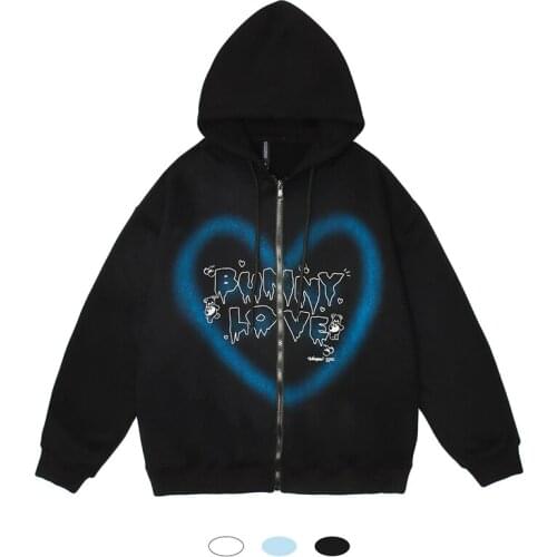 New Hip Hop Streetwear Hooded Jacket 2021 Men Graffiti Heart Letter Bear Print Jacket Coat Autumn Harajuku Cotton Jacket Outwear