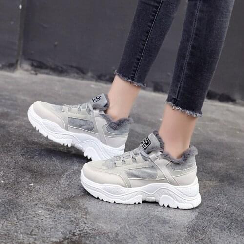New For 2020 Women Warm Sneaker Women Vulcanized Female Fur Plush Platform Shoes Womens Autumn Winter Casual Daddy Shoes
