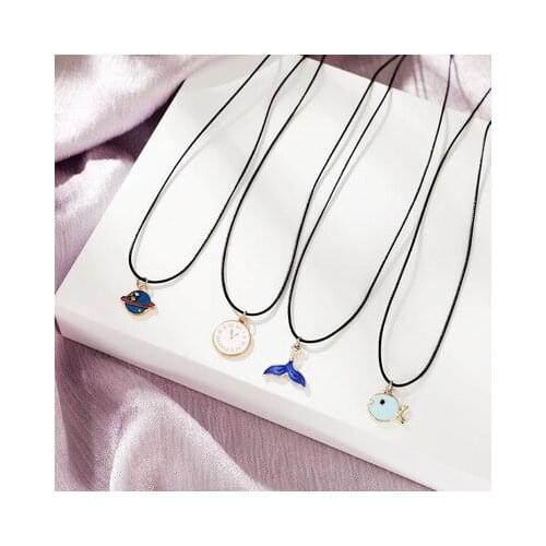 New Fashion Choker Necklace Enamel Fishtail Planet Fish Pendant Rope Necklaces for Women Gifts Jewelry Wholesale