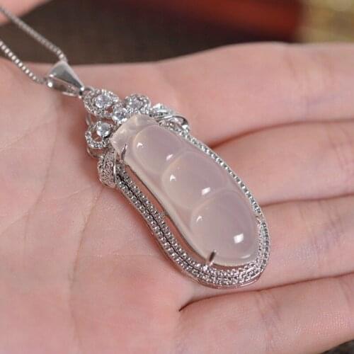 Natural White Green Jade Necklace Jadeite Fashion Necklace Women Pendants Charm Jewelry Fine Accessories with Chain Silver 925