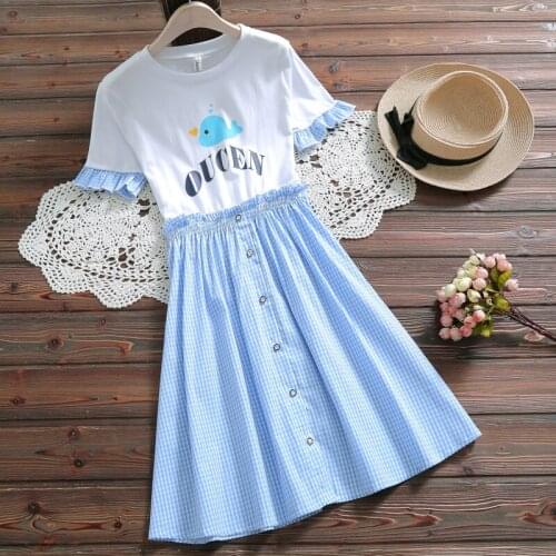 Mori girl cute kawaii plaid dress new fashion summer O-Neck short sleeve women casual sweet dress