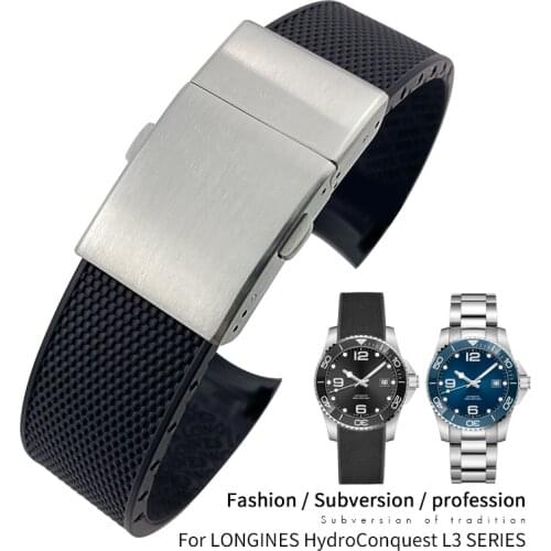 19mm 20mm 21mm Rubber Silicone Watch Strap Waterproof Watchband for Longines master Conquest HydroConquest L3 Black Accessories