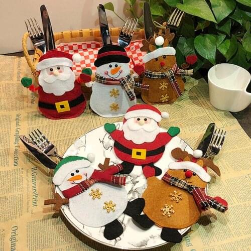 Christmas Decorations Creative Cartoon Hotel Cutlery Cover Case Santa Claus Cutlery Bag