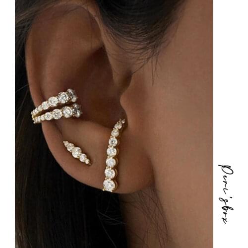 PerisBox Single Piece Multi Row Clip Earrings CZ Stone Cartilage Earrings without Piercing Minimalist Earrings for Women 2020