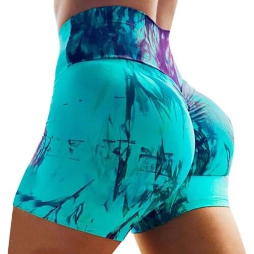 Yoga Pants High Waist Breathable Cotton Blend Women Tie Dye Sport Shorts for Sport