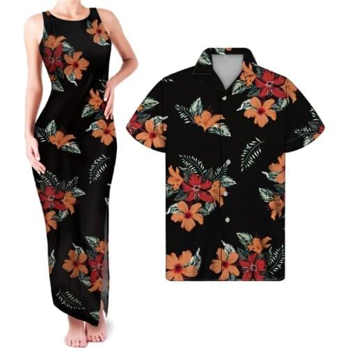 HYCOOL Sexy Sleeveless Maxi Bodycon Black Floral Dress 2pcs Elegant Casual Wedding Party Couples Matching Sets Women Long Dress