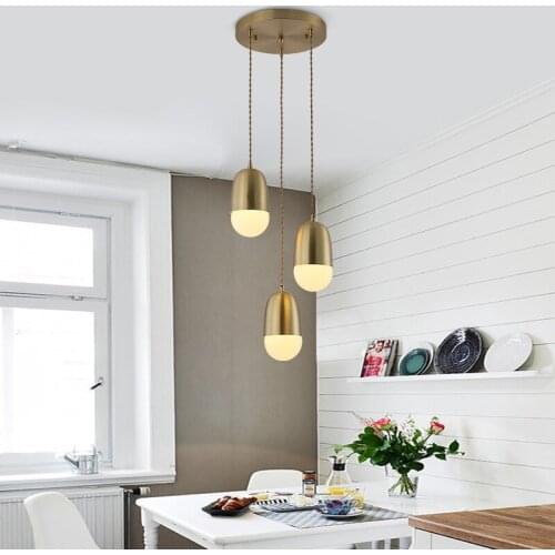 Modern and Simple Copper Single Head Chandelier Personality Restaurant Bar Studio Office Decoration Lighting Brass Lamps