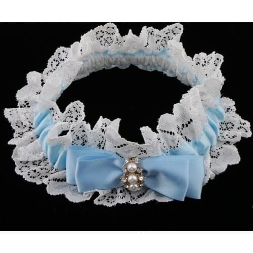 Wedding Rhinestone Pearls Lace Garter Bride Dress Satin Bow Belt Leg Ring
