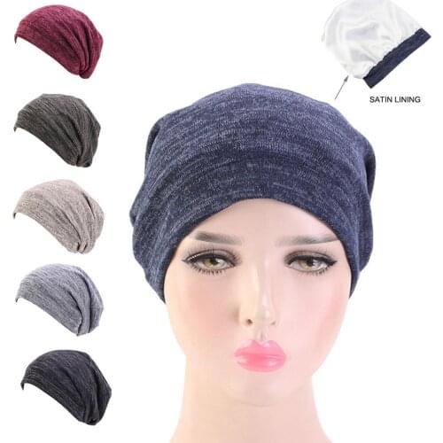 Unisex Faux Cashmere Satin Lined Baggy Sleeping Cap Beanie Bonnet Chemo Hat Stop The Flying Spit for Summer