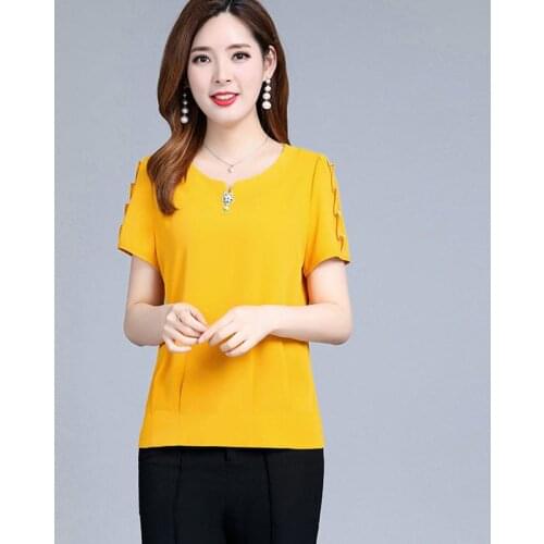 Women Summer Style Chiffon Blouses Shirts Lady Casual Short Sleeve O-Neck Blusas Tops DD2650