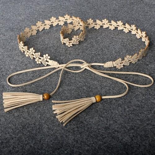 Women Belt Cut out Flower Dress Sweet Versatile Thin Waist Chain Korean Fashion Tassel Small Accessories Decorative