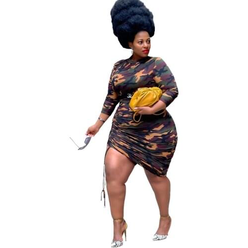 Wholesale Plus Size Clothing XL-5XL Tie Dye Women Dresses Spring Summer 2021 New Arrival Long Sleeve Sheath Mini Robe