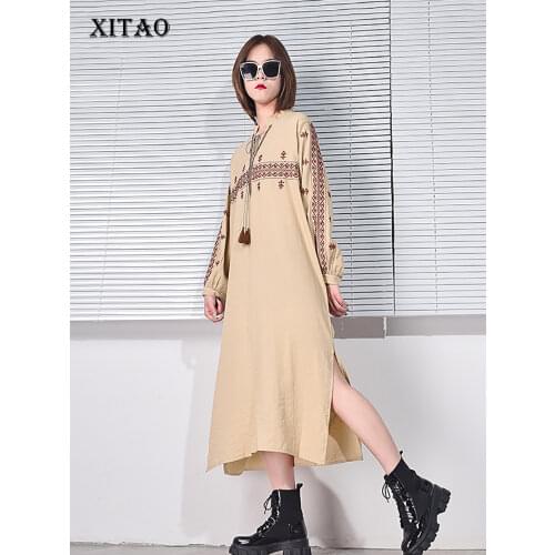 XITAO Drawstring Embroidery Dress 2021 Autumn Women Fashion Small Fresh Neck Pullover Elegant Minority Vintage Dress LJT4191