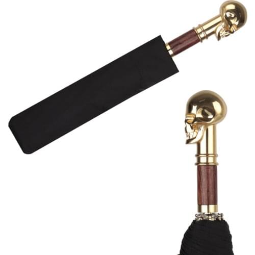 Luxury Men Umbrella Rain Women Ebony Handle Golden Skull Windproof Mini Black Business Wedding Parasol Parapluie Lightweight E6