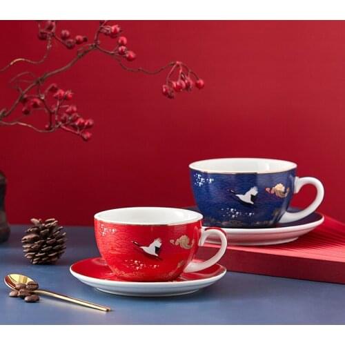 220ml/300ml Luxury Chinese Forbidden City Patten Bone China Cups and Saucers with Gold Inlay Tea Coffee Cups