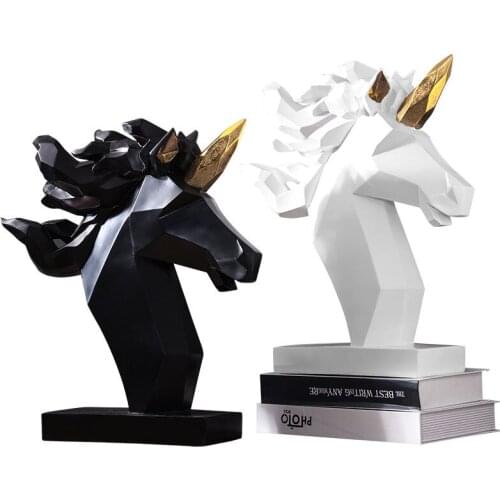 42CM MODERN SIMPLE ORIGAMI GEOMETRY UNICORN ART SCULPTURE ANIMALS BUST STATUES RESIN ART&CRAFT HOME DECORATION ACCESSORIES R2495