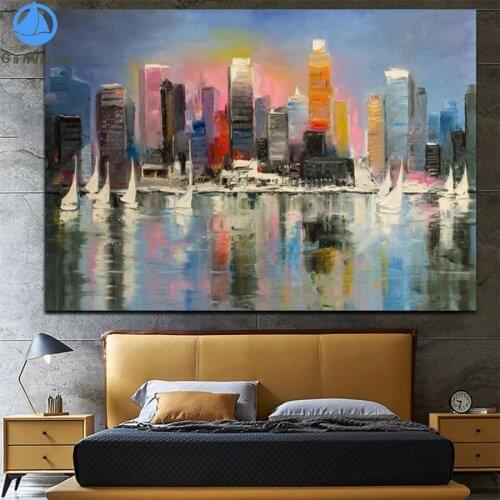 5D round Diamond Embroidery Abstract city architecture sea sailing landscape Picture Of Diamond Painting Mosaic Handmade Gift