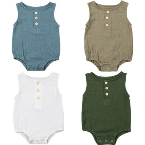 Newborn Baby Girls Boys Kid Sleeveless Bubble Cotton Bodysuit Sleeveless Solid Jumpsuits Clothes Top 0-2Y