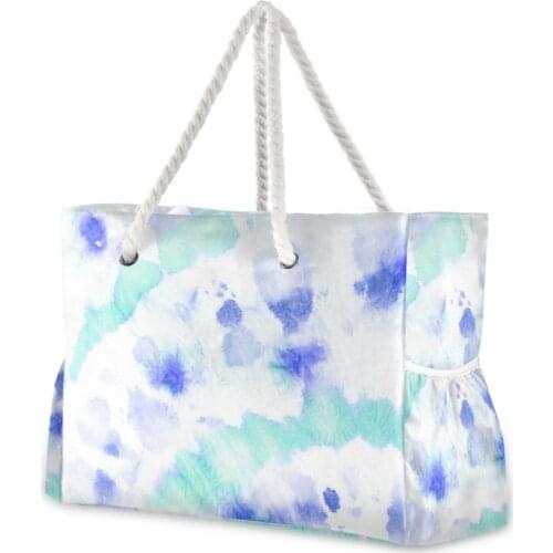 Large Capacity Beach Bag Woman Waterproof Tie Die Blue Green Splash Tote Bags Summer Big Top-Handle Bags Shopping Bag Handbag