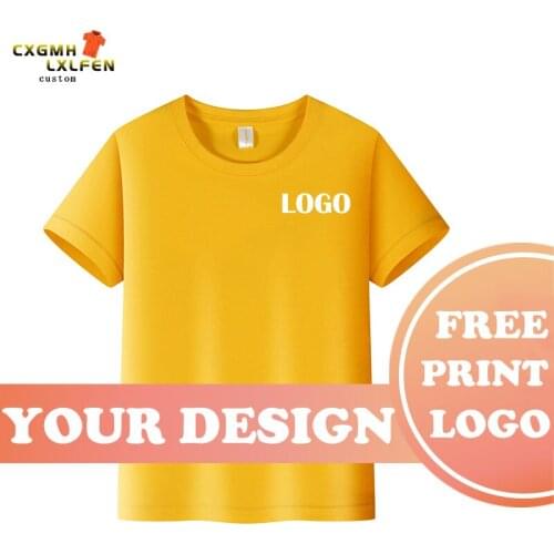 Childrens 17-color custom logo short-sleeved high-end cotton embroidered T-shirt round neck printing DIY brand text
