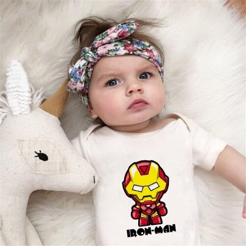 0-12M Summer Baby Clothes Short Sleeve Marvel Superhero Iron-man Print Cool Baby Boys Girls Romper Jumpsuit Infant Bodysuit