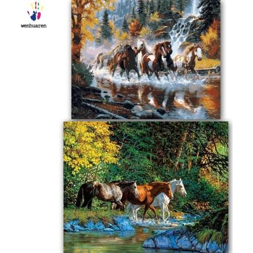 DIY colorings pictures by numbers with colors Gallant horses picture drawing painting by numbers framed Home