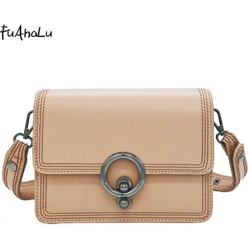 FuAHaLu Fashion metal ring shoulder Messenger bag simple wild woven small square package